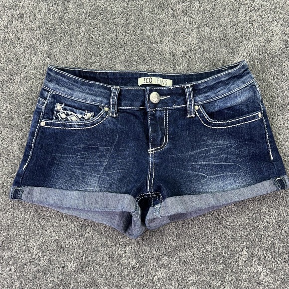 Zco Jeans Pants - ZCO Jeans Shorts Womens 9 Blue Denim Cuffed Rhinestone Studded Pockets Casual